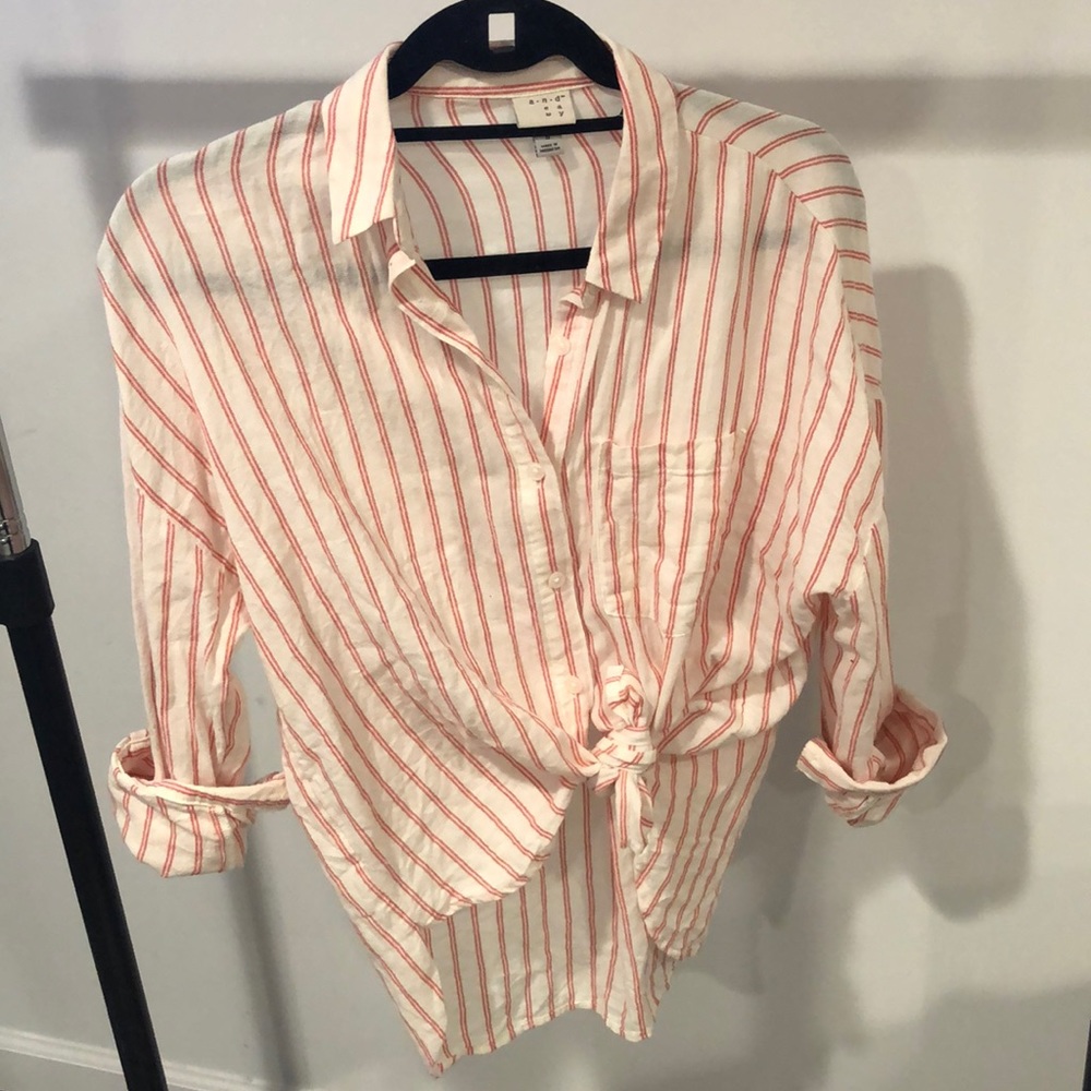 NWOT Red and White Striped Button Up